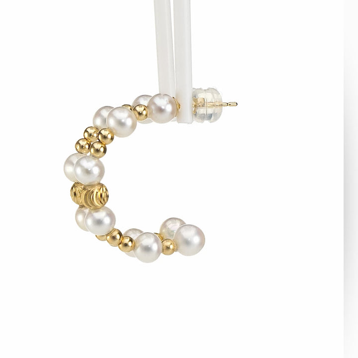 Pearl Beaded Hoop Earring in 18K YG