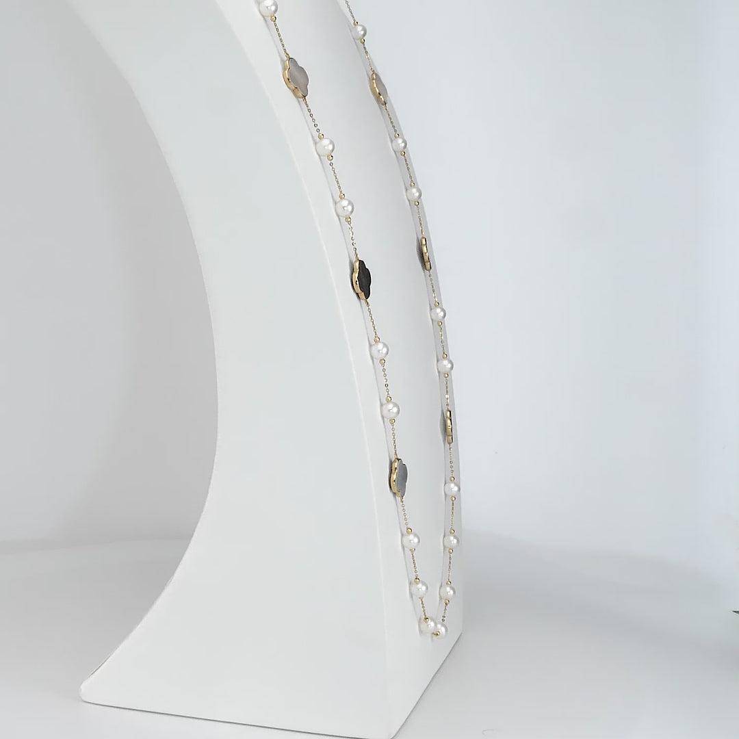 Pearl Beaded Station Necklace in 18K YG