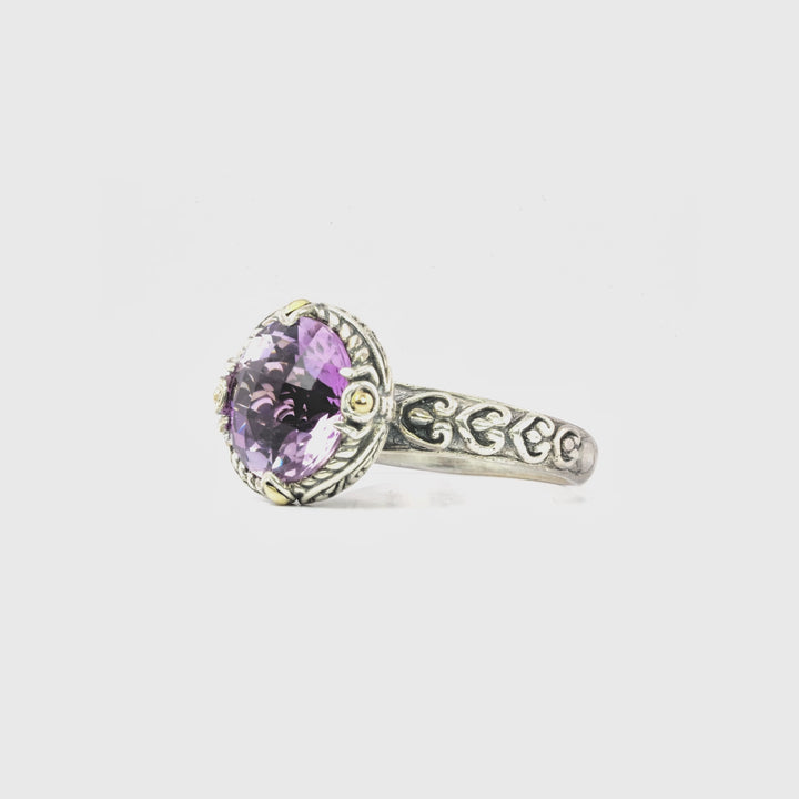 4.00 Cts Amethyst Solitaire Ring in Two Tone 925 Silver