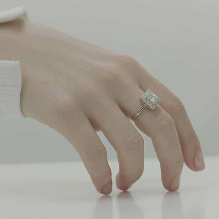 1.30 DEW Princess Cut White Moissanite Halo Ring in 14K Gold