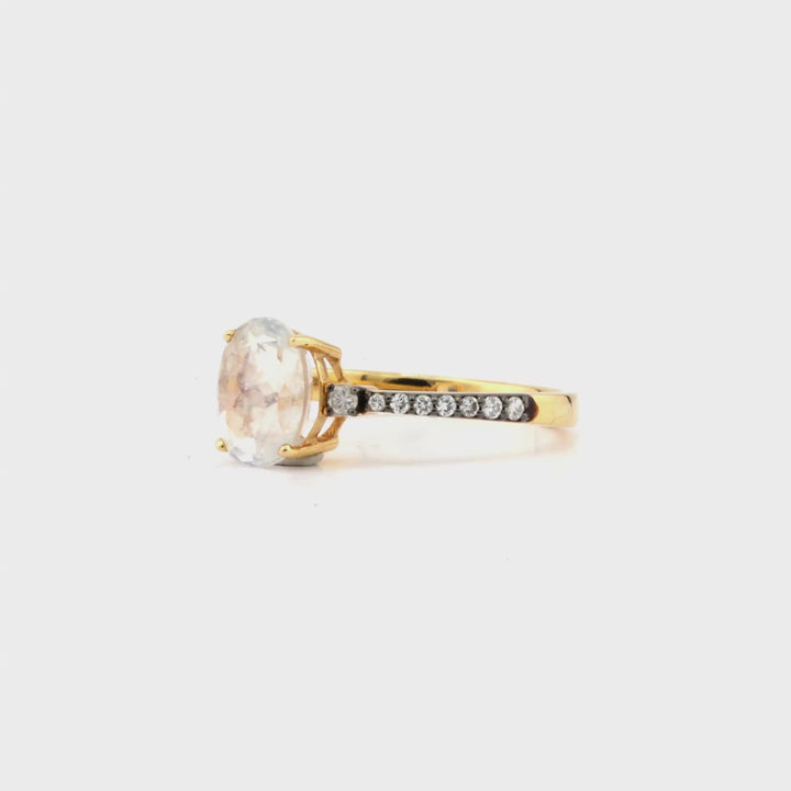 1.90 Cts Moonstone and White Diamond Ring in 14K Two Tone