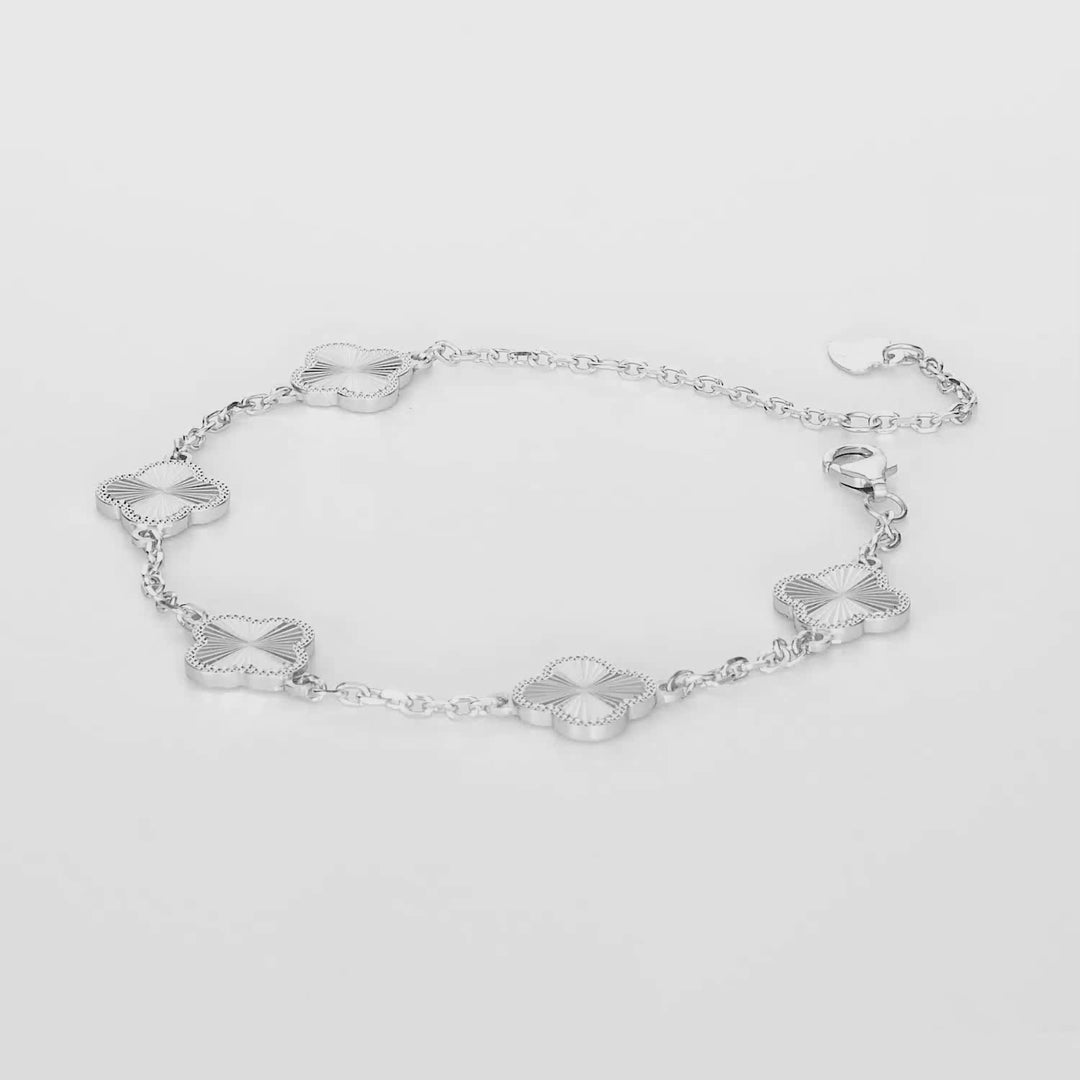 White Rhodium Plated CLOVER Bracelet in 925 Sterling Silver