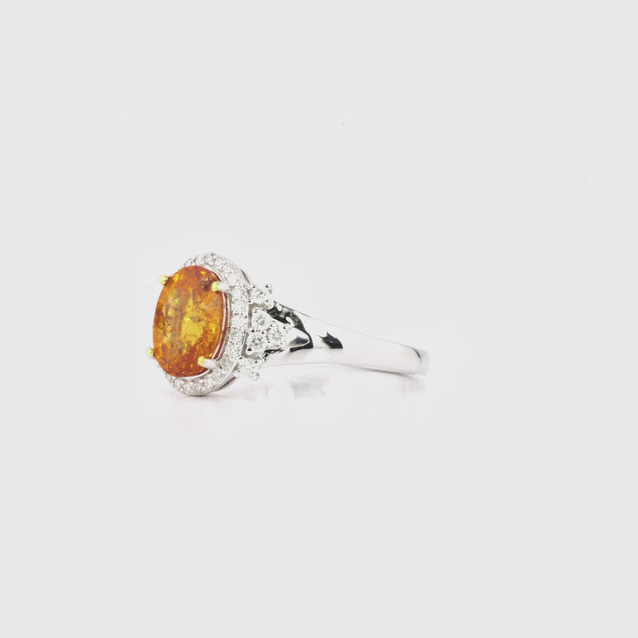 2.55 Cts Spessartite and White Diamond Ring in 14K Two Tone
