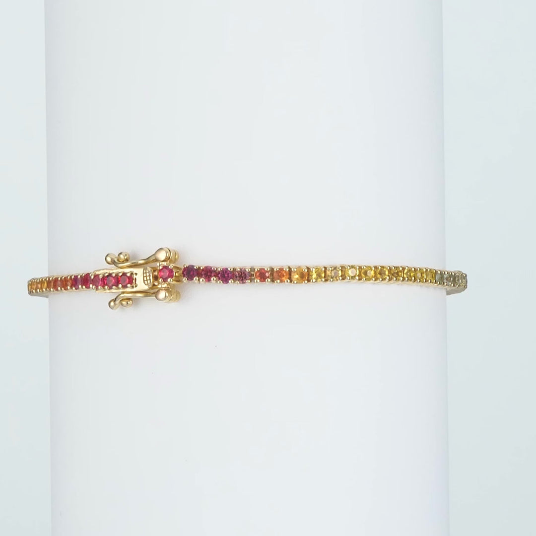3.37 Cts Multi Sapphire Bracelet in 14K Yellow Gold