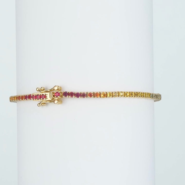 3.37 Cts Multi Sapphire Bracelet in 14K Yellow Gold