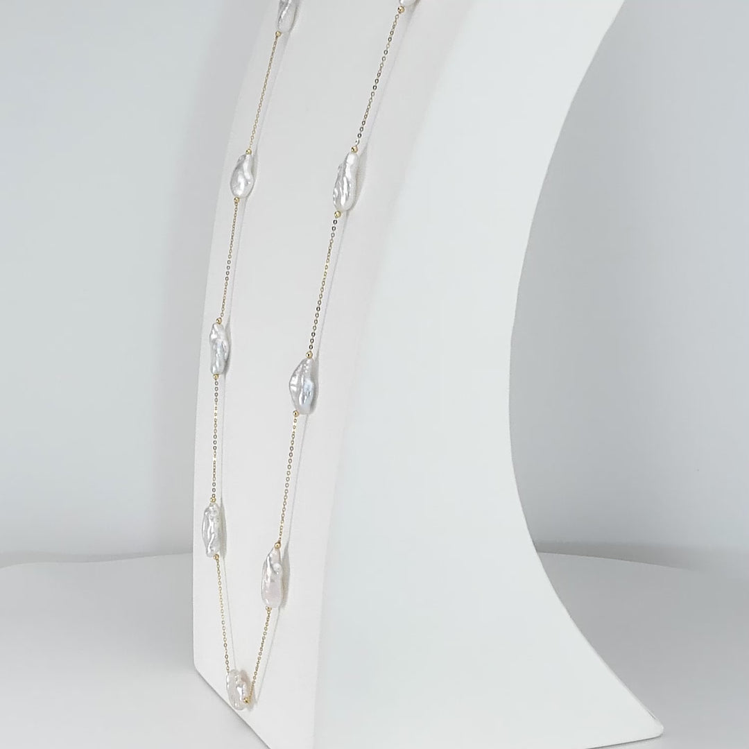 Pearl Beaded Station Necklace in 18K YG