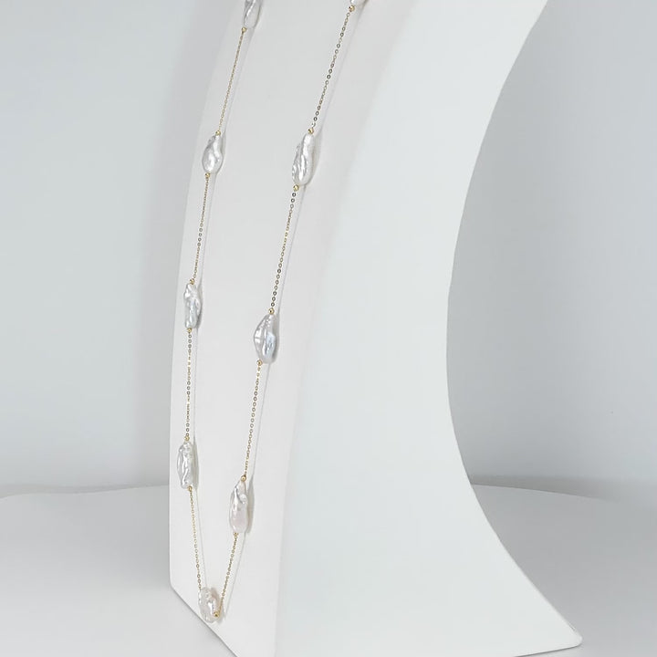 Pearl Beaded Station Necklace in 18K YG