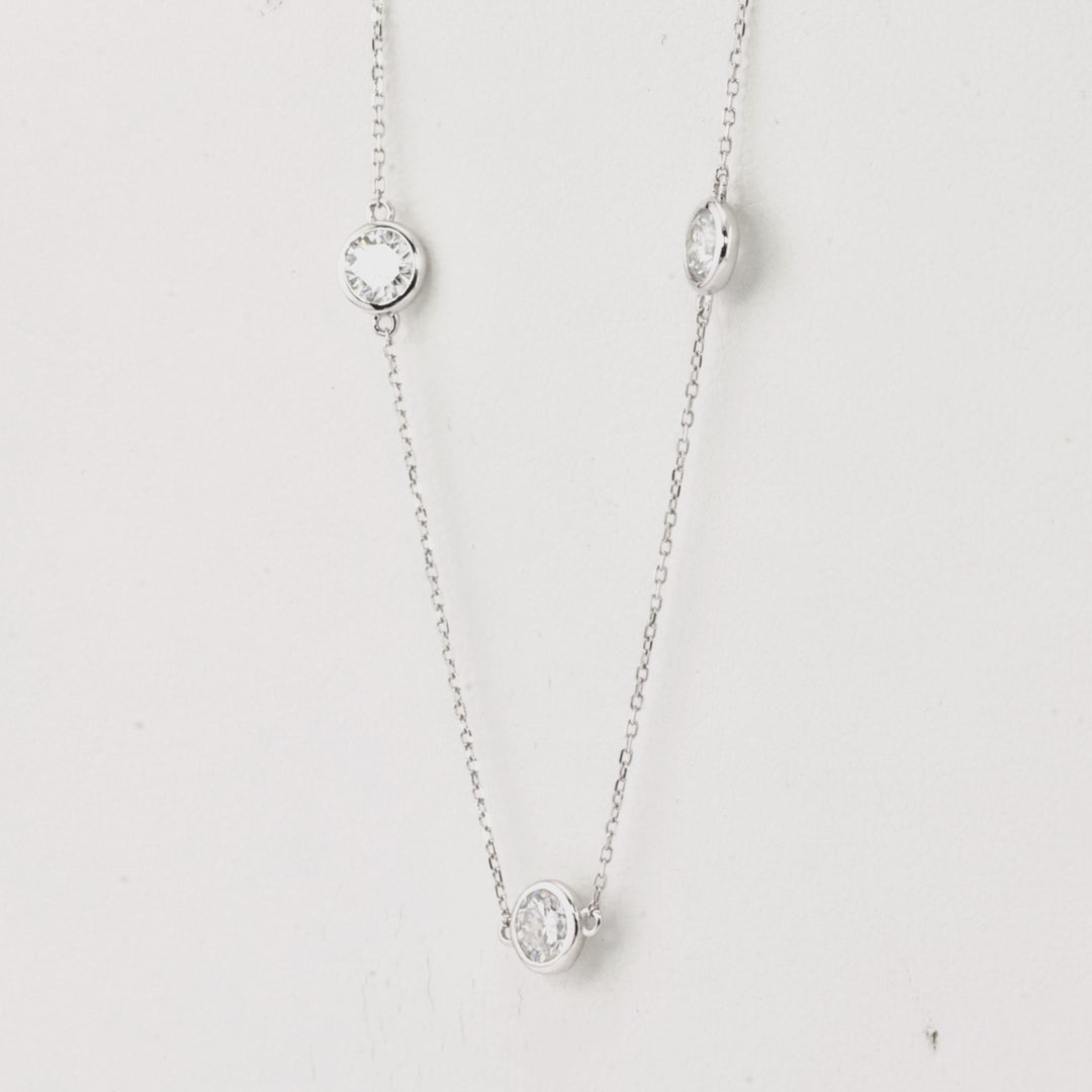 BellaMoi White Moissanite Station Necklace in 14K White Gold