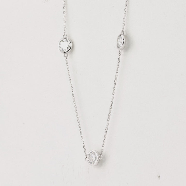 BellaMoi White Moissanite Station Necklace in 14K White Gold