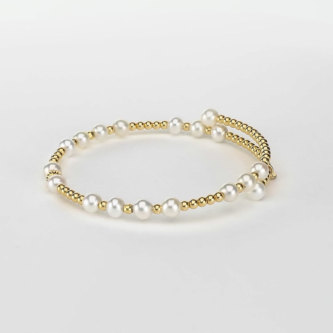 Pearl Beaded Flex Bangle in 18K YG