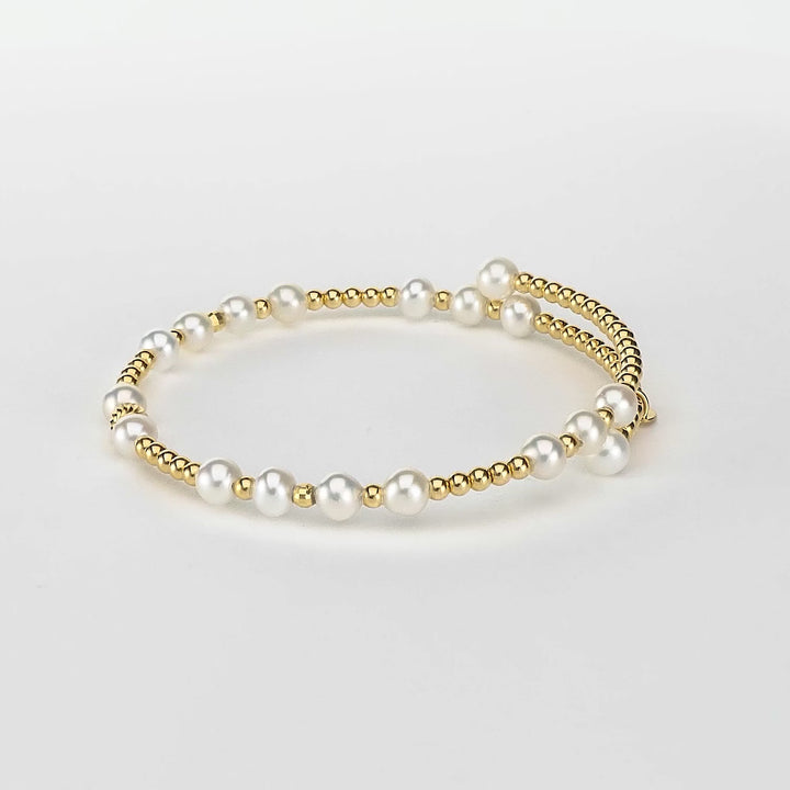 Pearl Beaded Flex Bangle in 18K YG