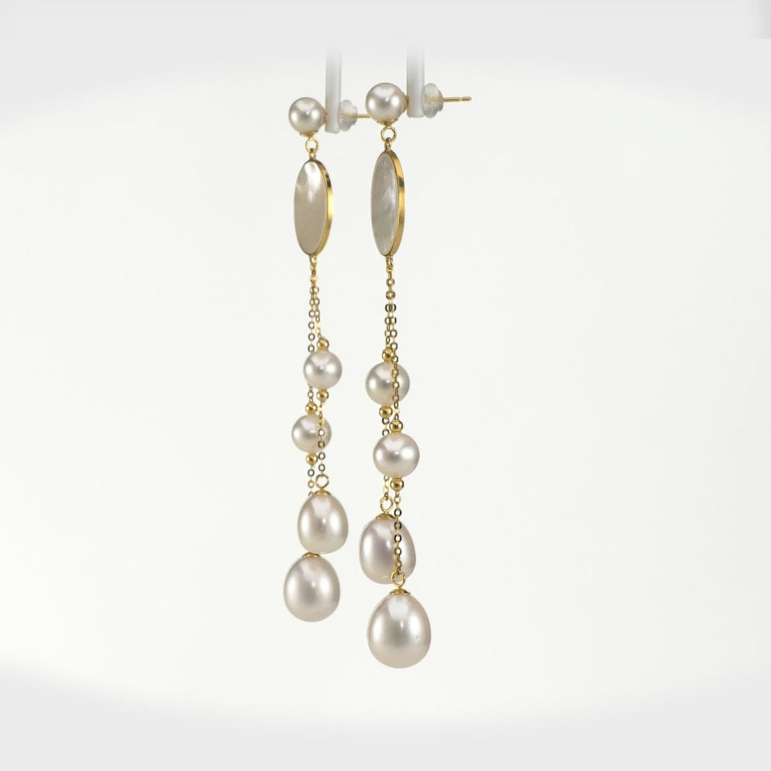 Pearl Beaded Tassel Earring in 18K YG