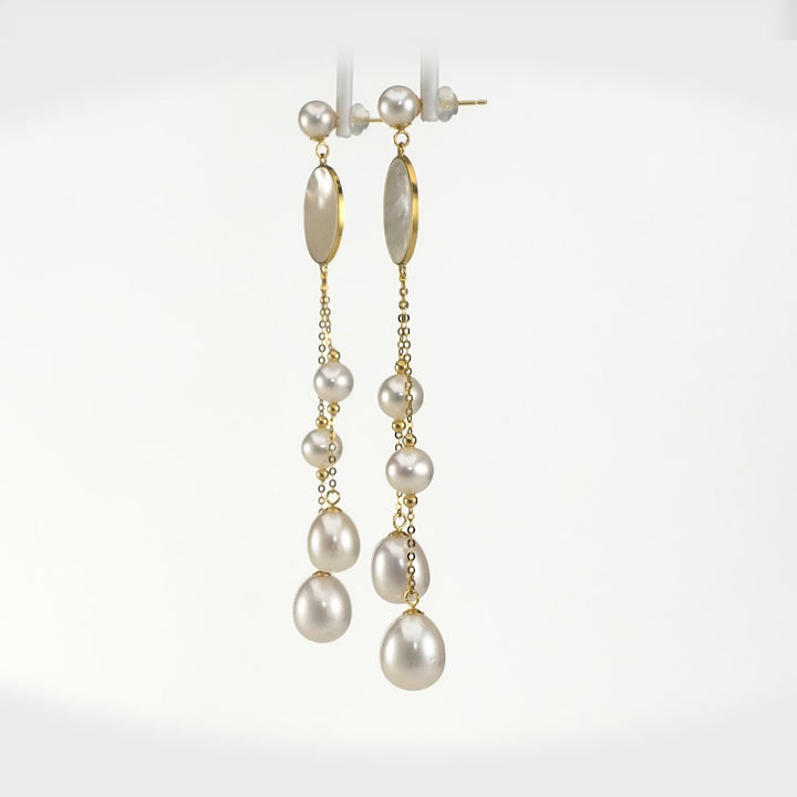 Pearl Beaded Tassel Earring in 18K YG