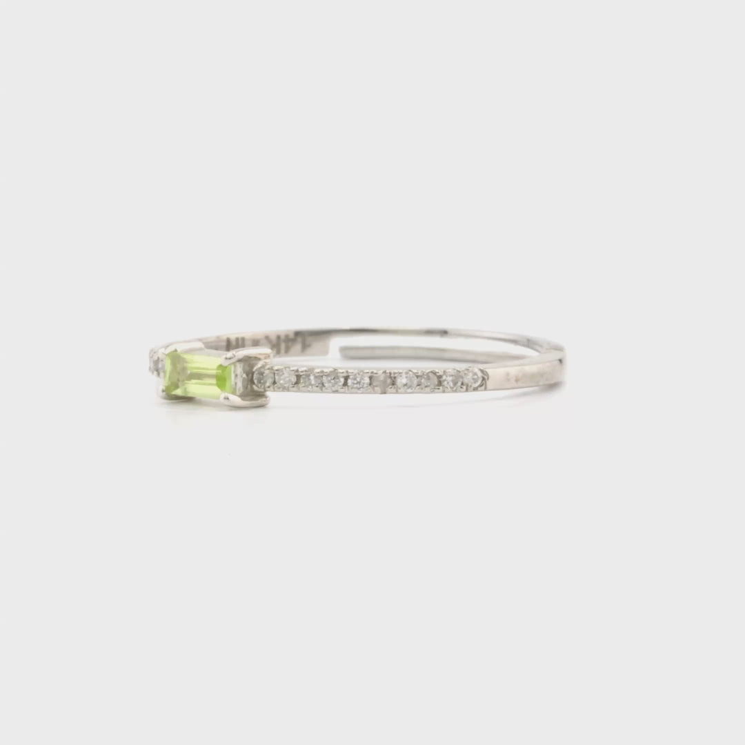 0.1 Cts Peridot and White Diamond Ring in 14K White Gold