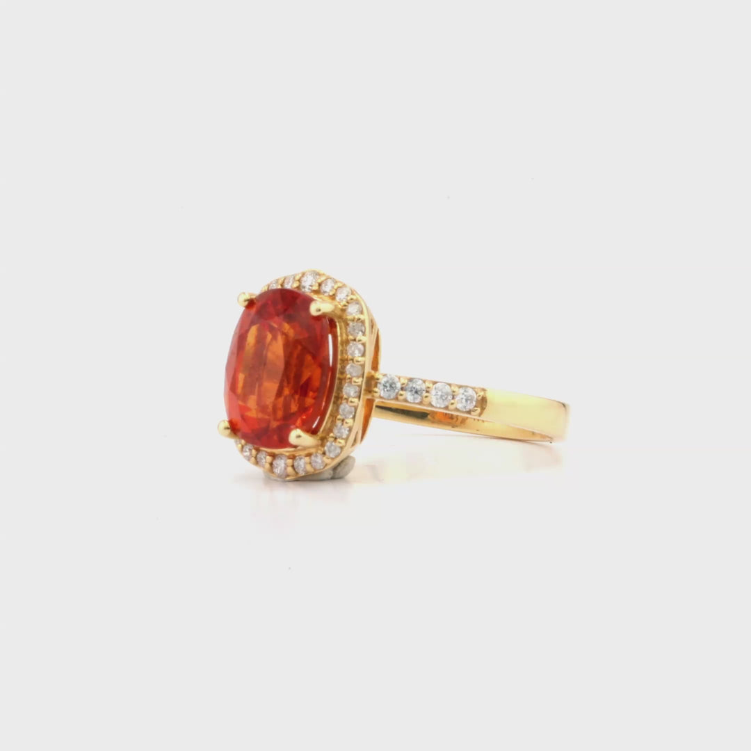 4.47 Cts Spessartite and White Diamond Ring in 14K Yellow Gold