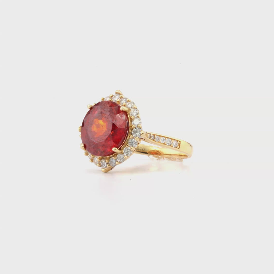 7.31 Cts Sphalerite and White Diamond Ring in 14K Yellow Gold