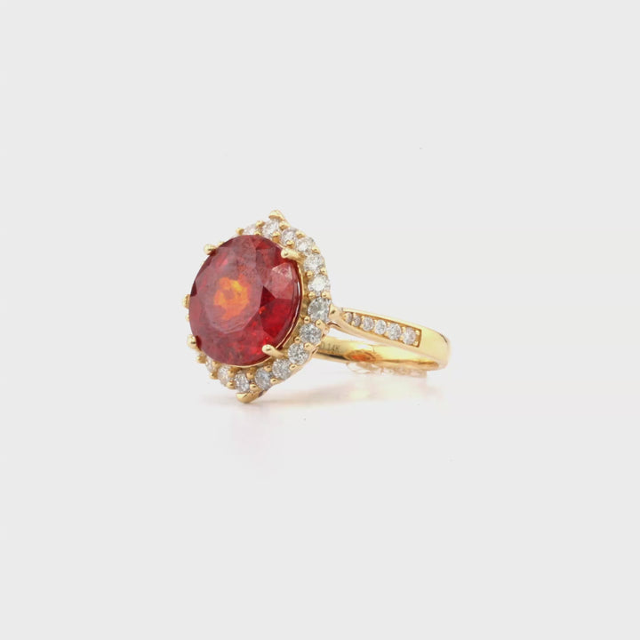 7.31 Cts Sphalerite and White Diamond Ring in 14K Yellow Gold