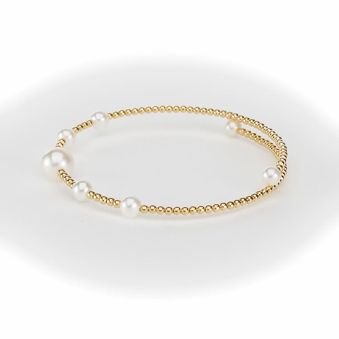 Pearl Beaded Flex Bangle in 18K YG