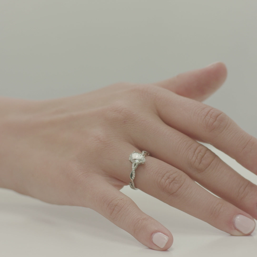1.50 DEW Pear White Moissanite Ring in 14K Gold