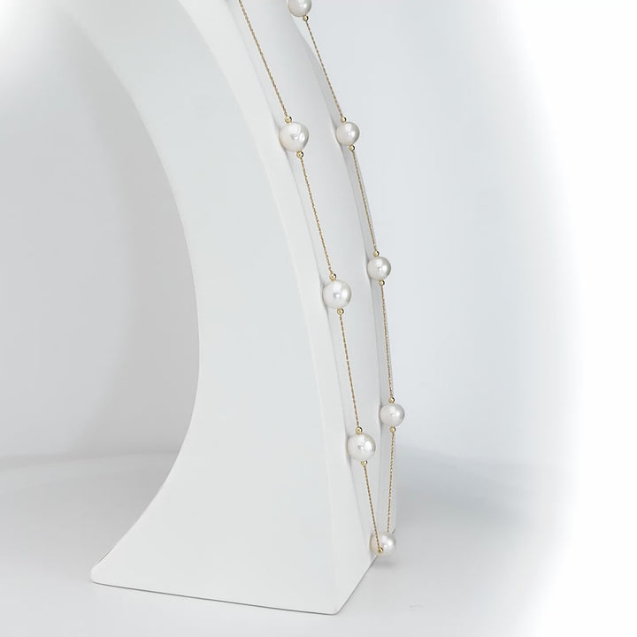 Pearl Beaded Station Necklace in 18K YG