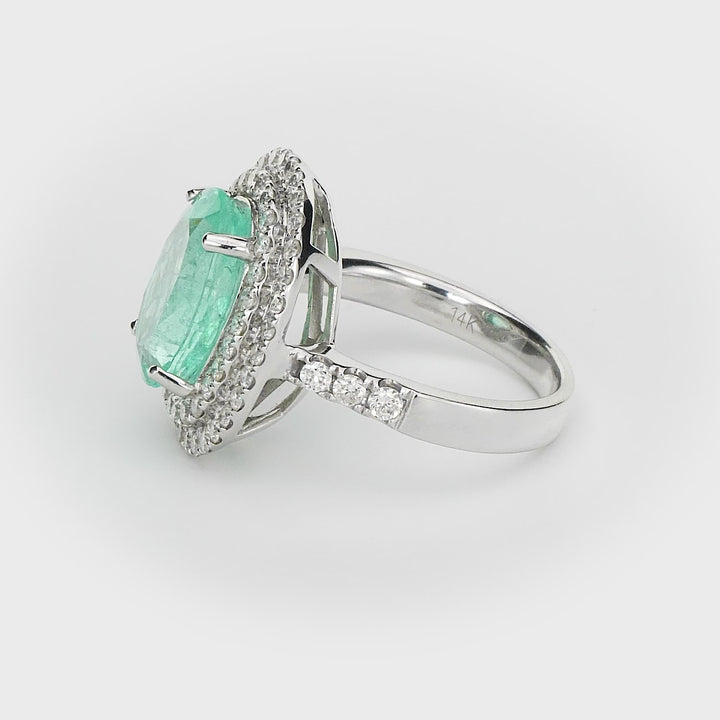 5.29 Cts Paraiba Tourmaline and White Diamond Ring in 14K White Gold