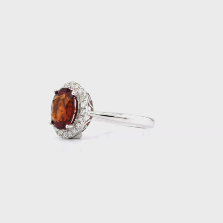 1.25 Cts Sunset Spessartite and White Diamond Ring in 14K White Gold