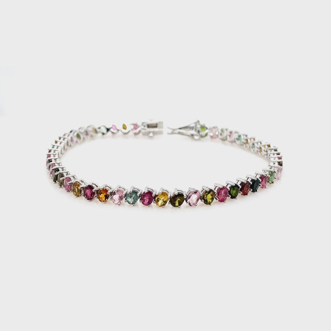 8.02 Cts Multi Tourmaline Tennis Bracelet in 925 Sterling Silver