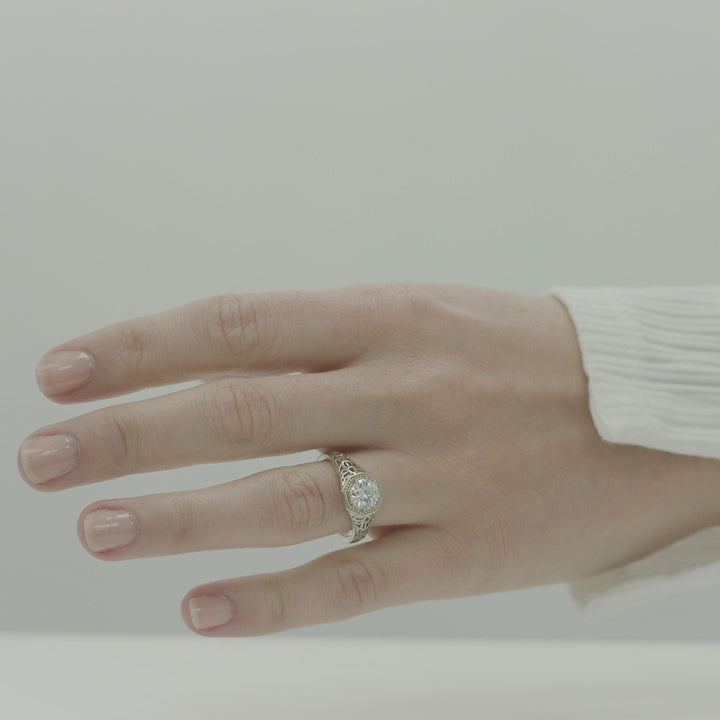 1.00 DEW Round White Moissanite Ring in 14K Gold