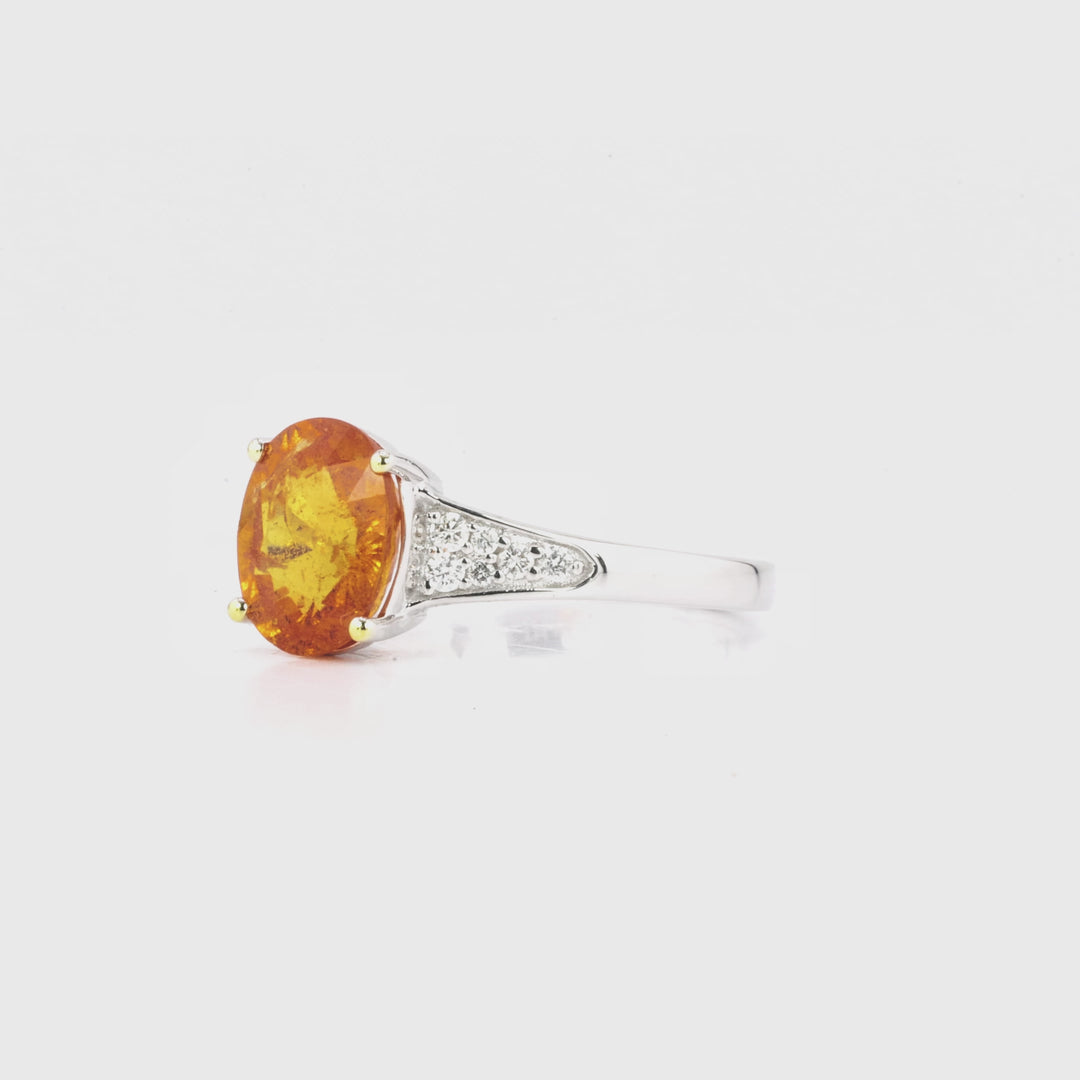 3.36 Cts Spessartite and White Diamond Ring in 14K Two Tone