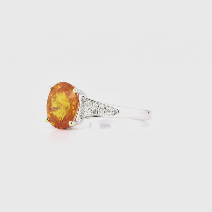 3.36 Cts Spessartite and White Diamond Ring in 14K Two Tone