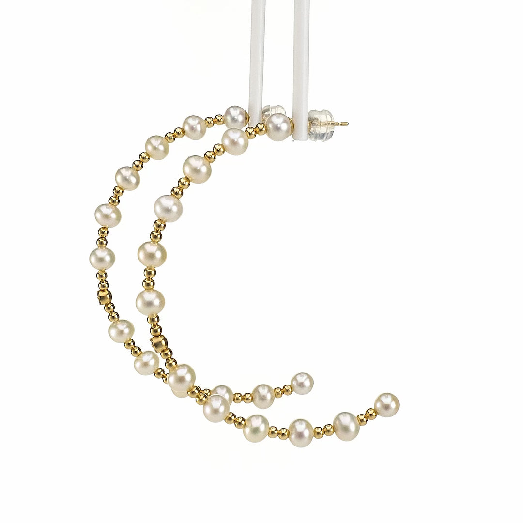 Pearl Beaded Hoop Earring in 18K YG