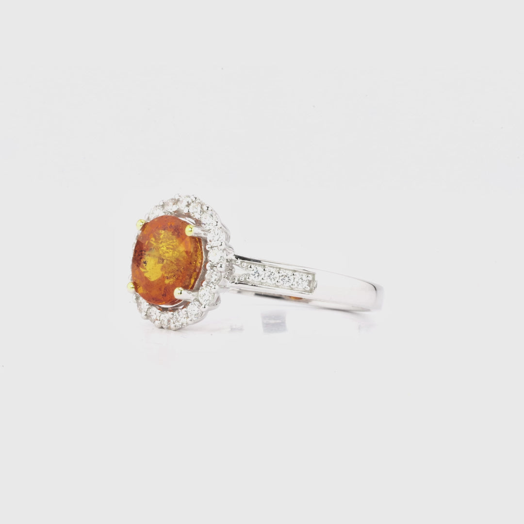 2.85 Cts Spessartite and White Diamond Ring in 14K Two Tone