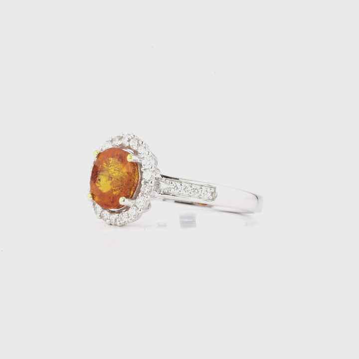 2.85 Cts Spessartite and White Diamond Ring in 14K Two Tone