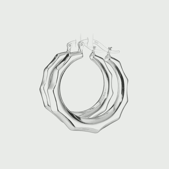 White Rhodium Plated Circular Hoop Earring in 925 Silver