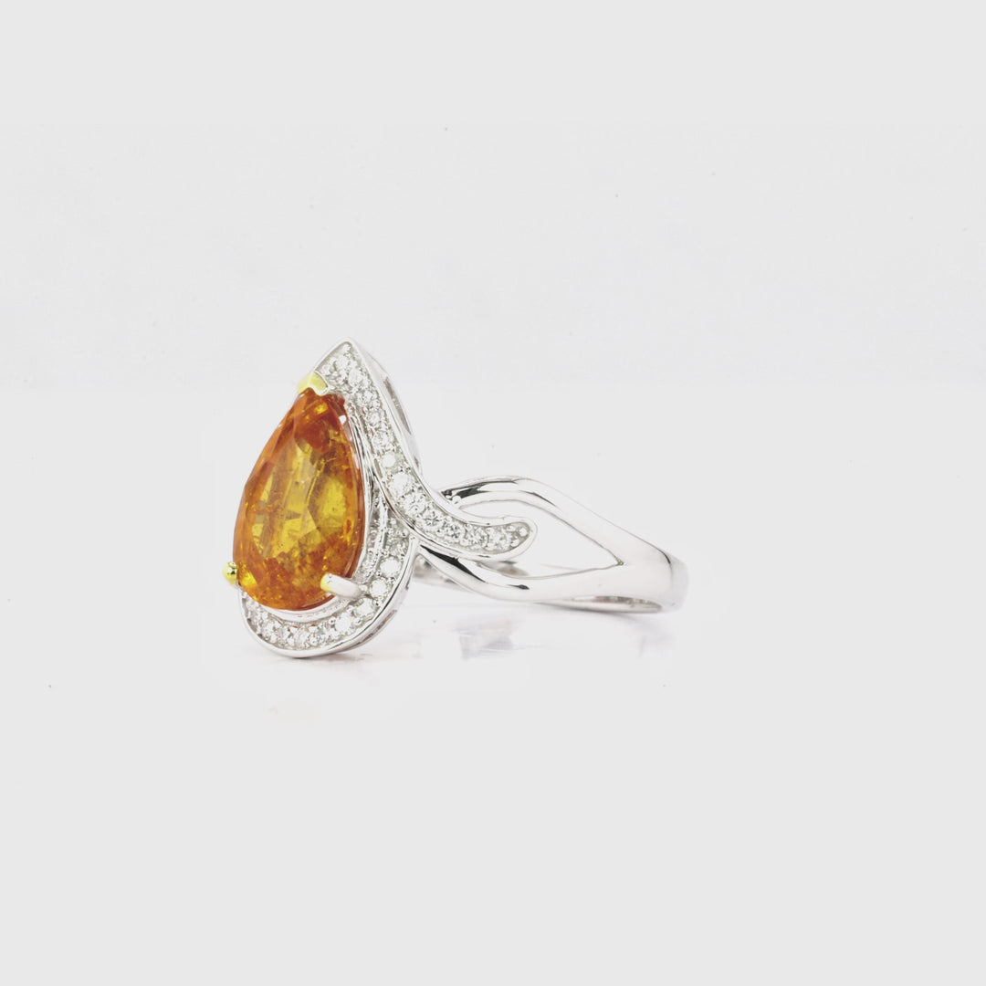3.16 Cts Spessartite and White Diamond Ring in 14K Two Tone