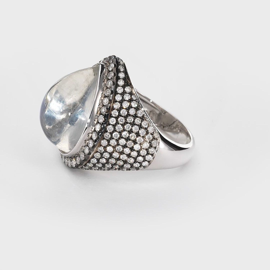 12.10 Cts Moonstone and White Diamond Ring in 18K Two Tone