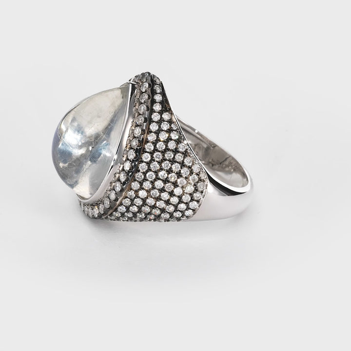 12.10 Cts Moonstone and White Diamond Ring in 18K Two Tone