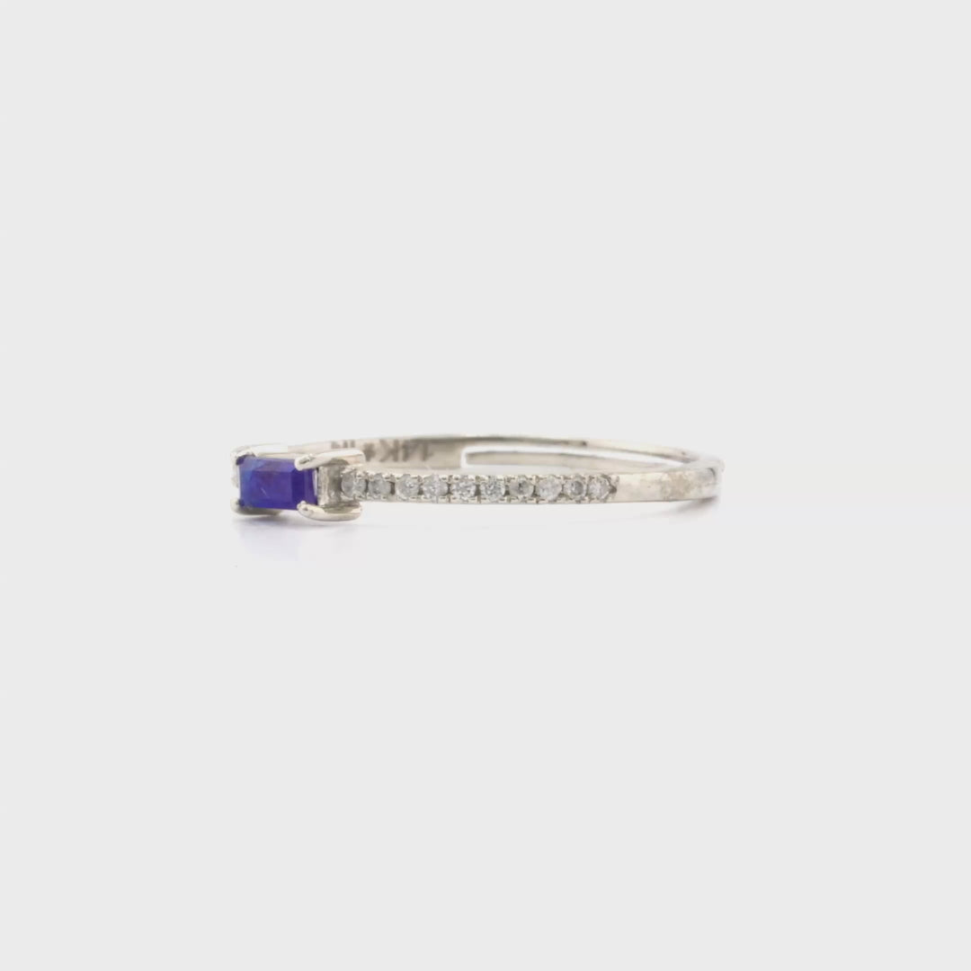 0.1 Cts Blue Sapphire and White Diamond Ring in 14K White Gold