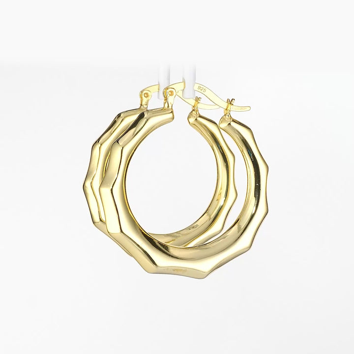 Yellow Gold Plated Circular Hoop Earring in 925 Silver