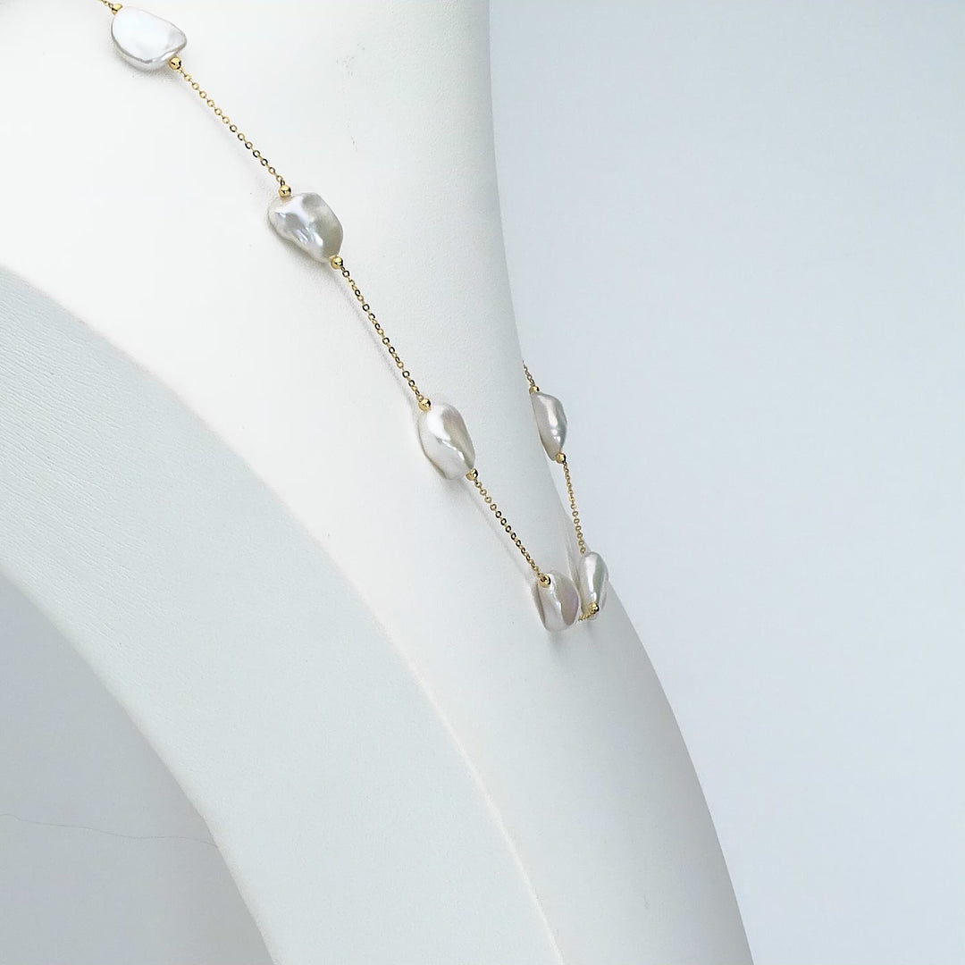 Pearl Beaded Station Necklace in 18K YG
