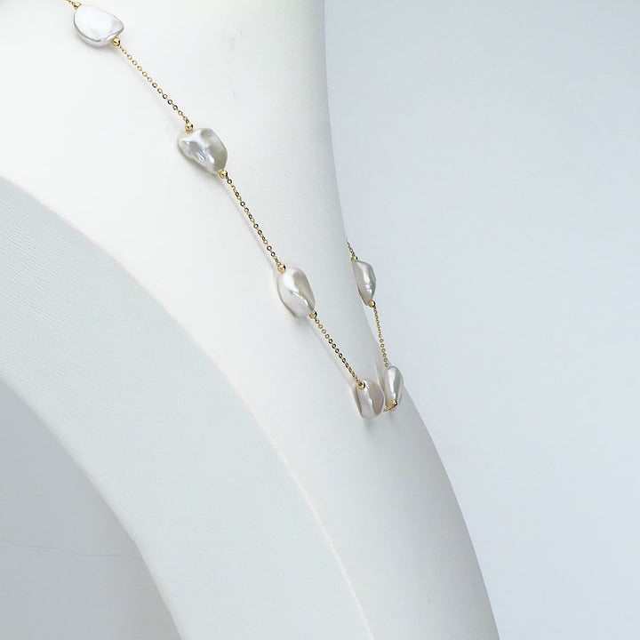 Pearl Beaded Station Necklace in 18K YG