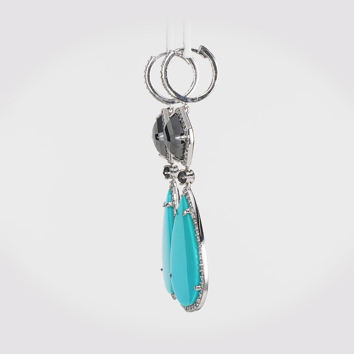 21.50 Cts Turquoise Dangle Earring with Diamond in 14K White Gold