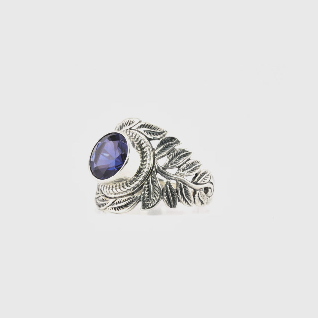 1.00 Cts Mystic Quartz Solitaire Ring in Oxidized 925 Silver