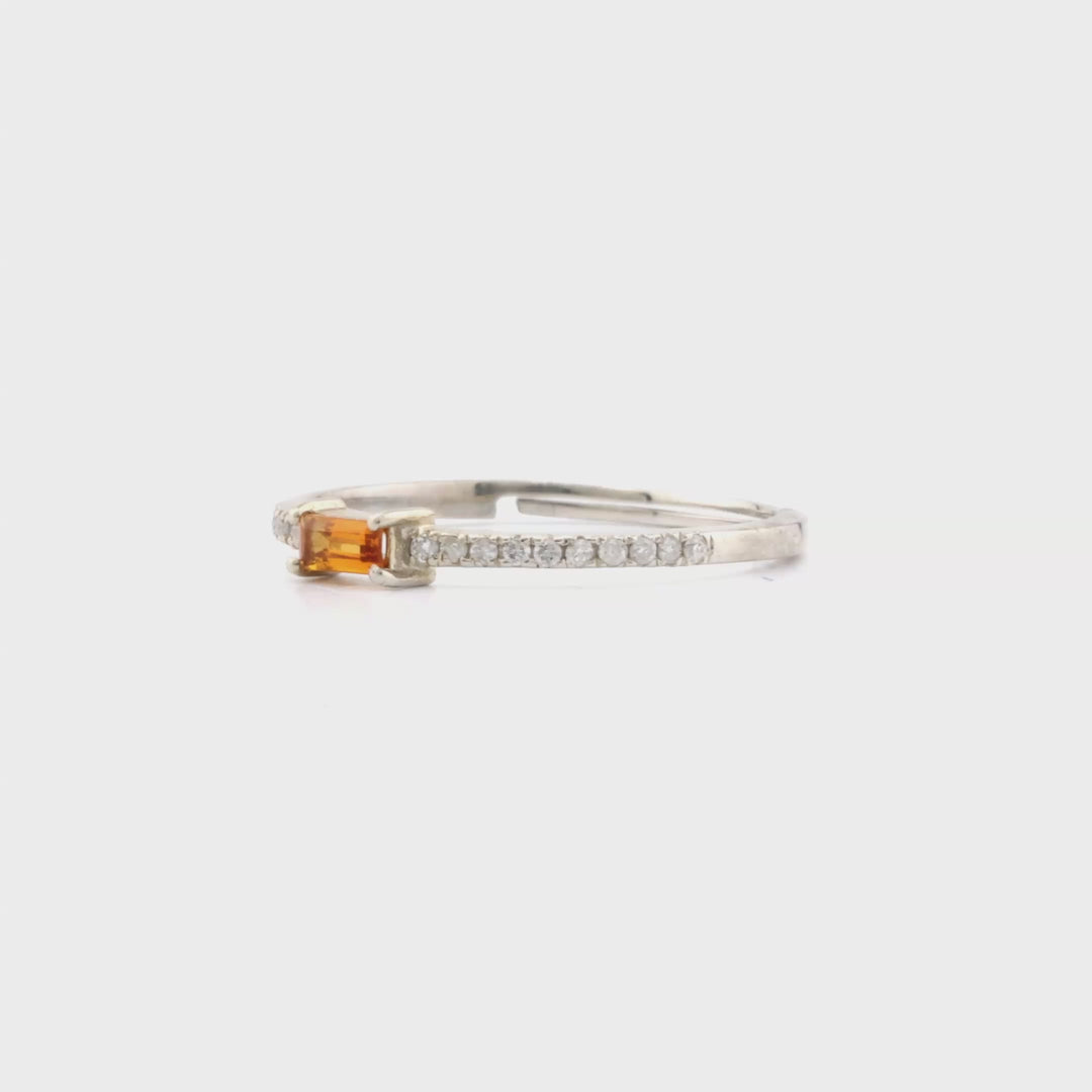 0.1 Cts Citrine and White Diamond Ring in 14K White Gold
