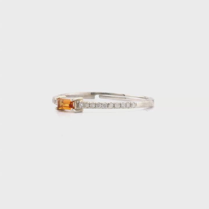 0.1 Cts Citrine and White Diamond Ring in 14K White Gold