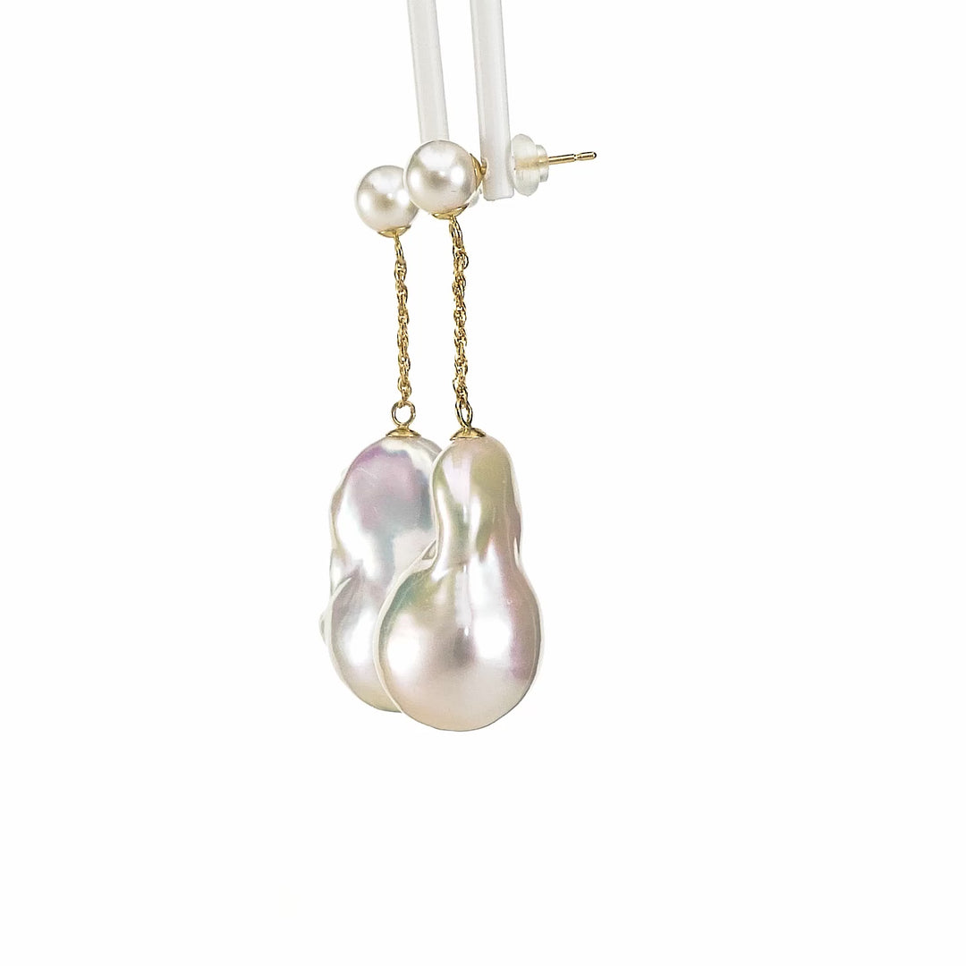 Luxury Baroque Pearl Drop Earrings in 18K Yellow Gold - Elegant and Timeless