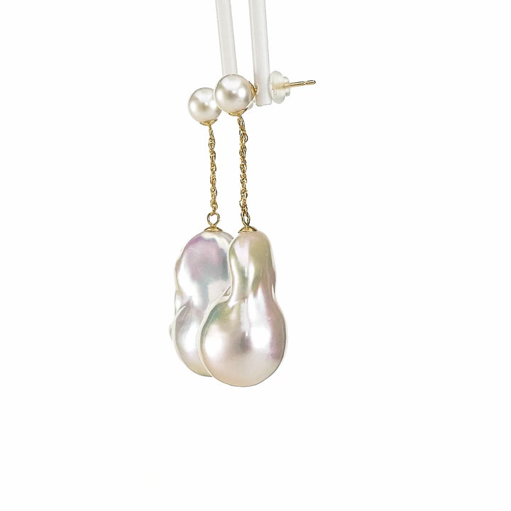 Luxury Baroque Pearl Drop Earrings in 18K Yellow Gold - Elegant and Timeless