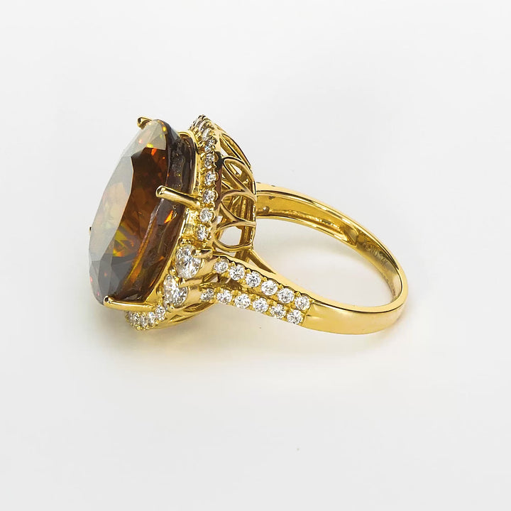 24.55 Cts Sphalerite and White Diamond Ring in 14K Yellow Gold