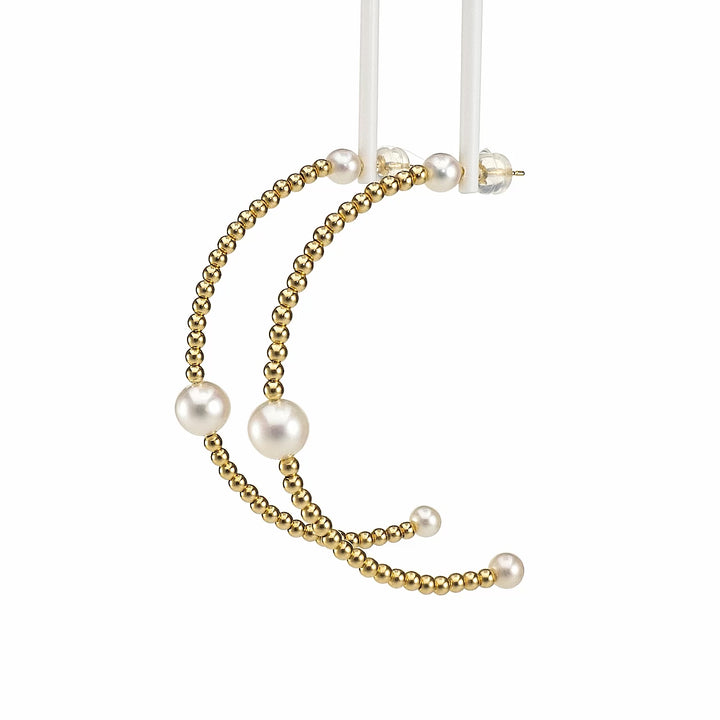 Pearl Beaded Hoop Earring in 18K YG