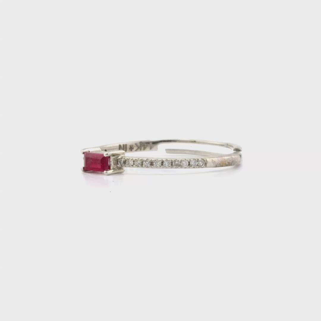 0.1 Cts Ruby and White Diamond Ring in 14K White Gold